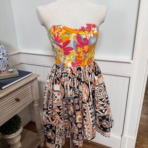 Tracy Feith for Target Strapless Midi Dress Floral Patchwork Tropical Size 5